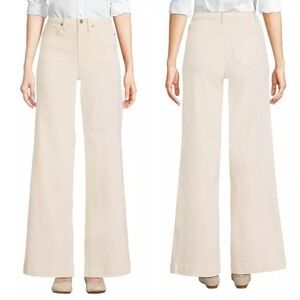 Lands' End Women's 14 Plus Trendy Cream High‎ Rise Wide Leg Denim Trouser Jeans